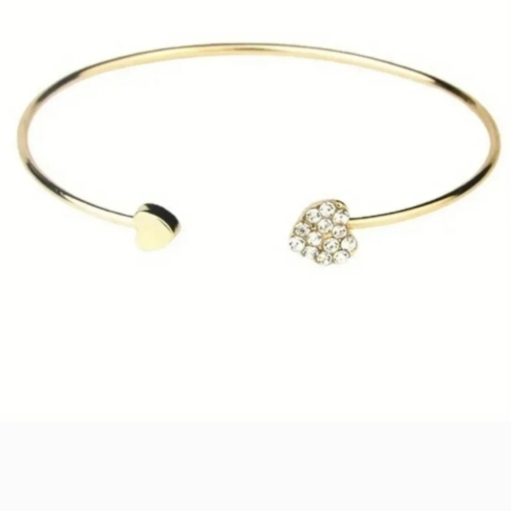 14K‎ Gold Plated Double Heart Open Bangle Bracelet Inlaid with Shiny Rhinestones